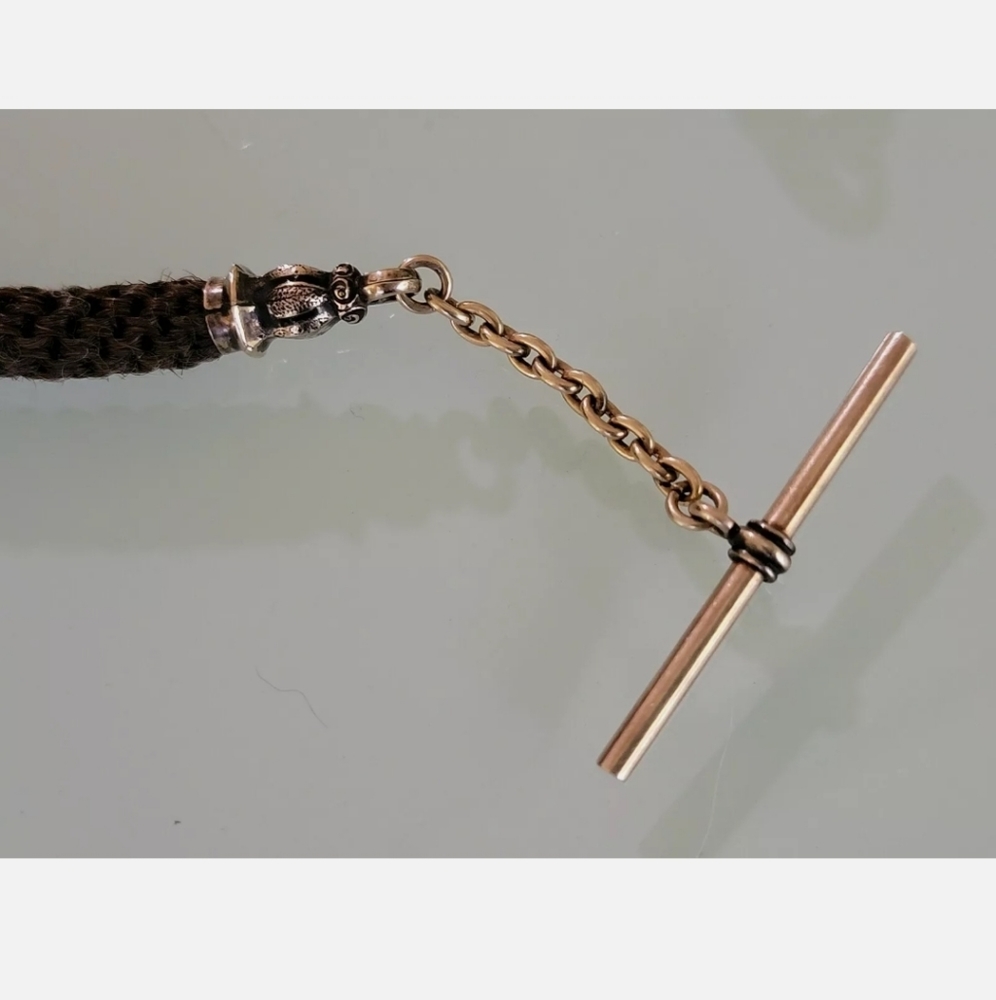 Sold Antique 10k Gold Enamel Mourning Hair Necklace - Picture 8 of 12